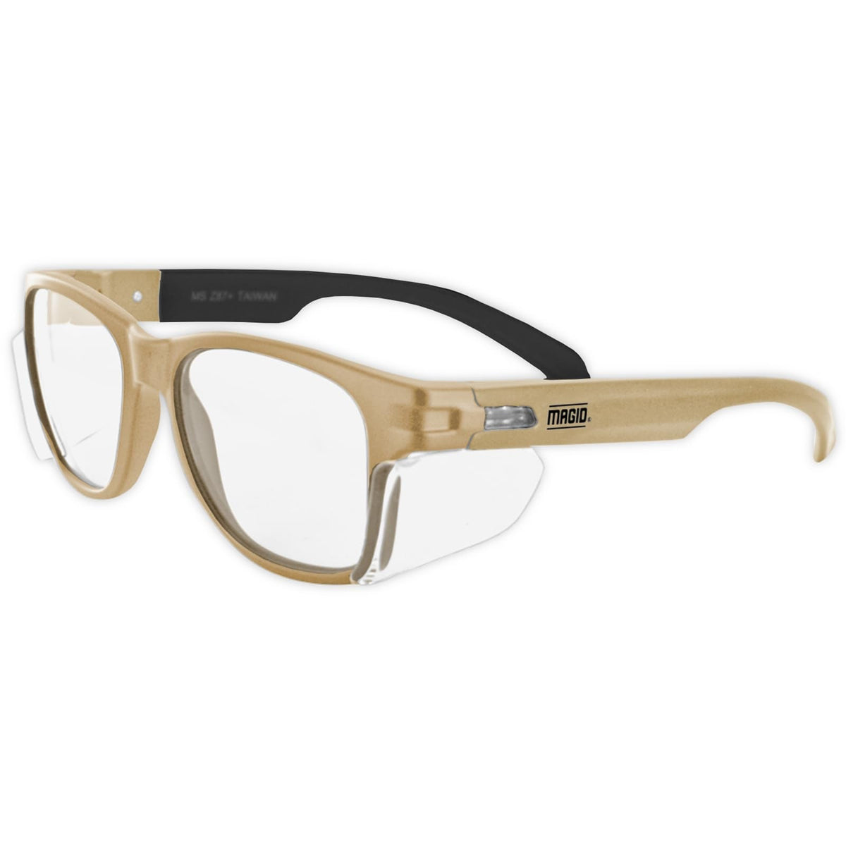 MAGID Y50 Safety Glasses for Construction | Coyote Tan Frame, Clear Lenses, Side Shields, ANSI Z87.1+