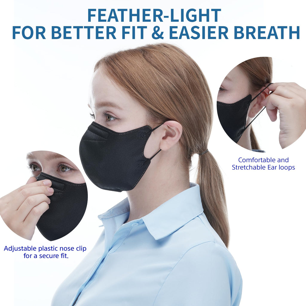 MAMISON KF94 Face Masks – 50 Pack, Made in Korea, Individually Wrapped, Black