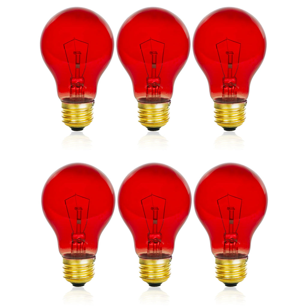 Mandala Crafts Clear Red 25W Specialty Light Bulbs – A19, E26 Base, 6 Pack, 120V | Not for General Illumination