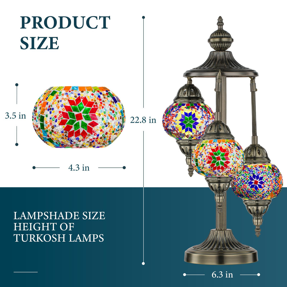 Marrakech Turkish Lamp 3 Globes - Handmade Moroccan Mosaic Glass Table Lamp with Bronze Base | LED Included