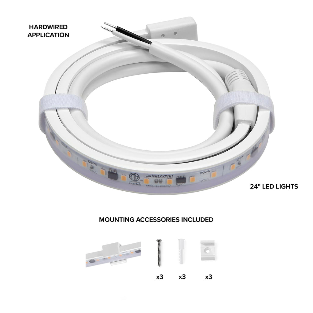 Maxxima 24 in. Hardwired LED Under Cabinet Strip Light — 920 Lumens, 3000K Warm White, 120V