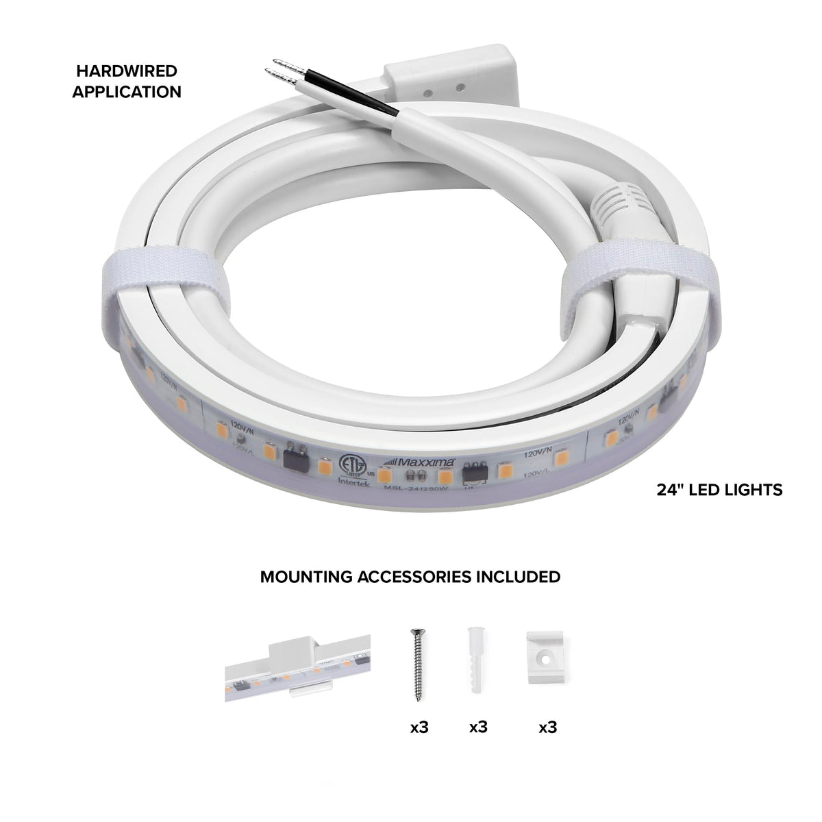 Maxxima 24 in. Hardwired LED Under Cabinet Strip Light — 920 Lumens, 3000K Warm White, 120V