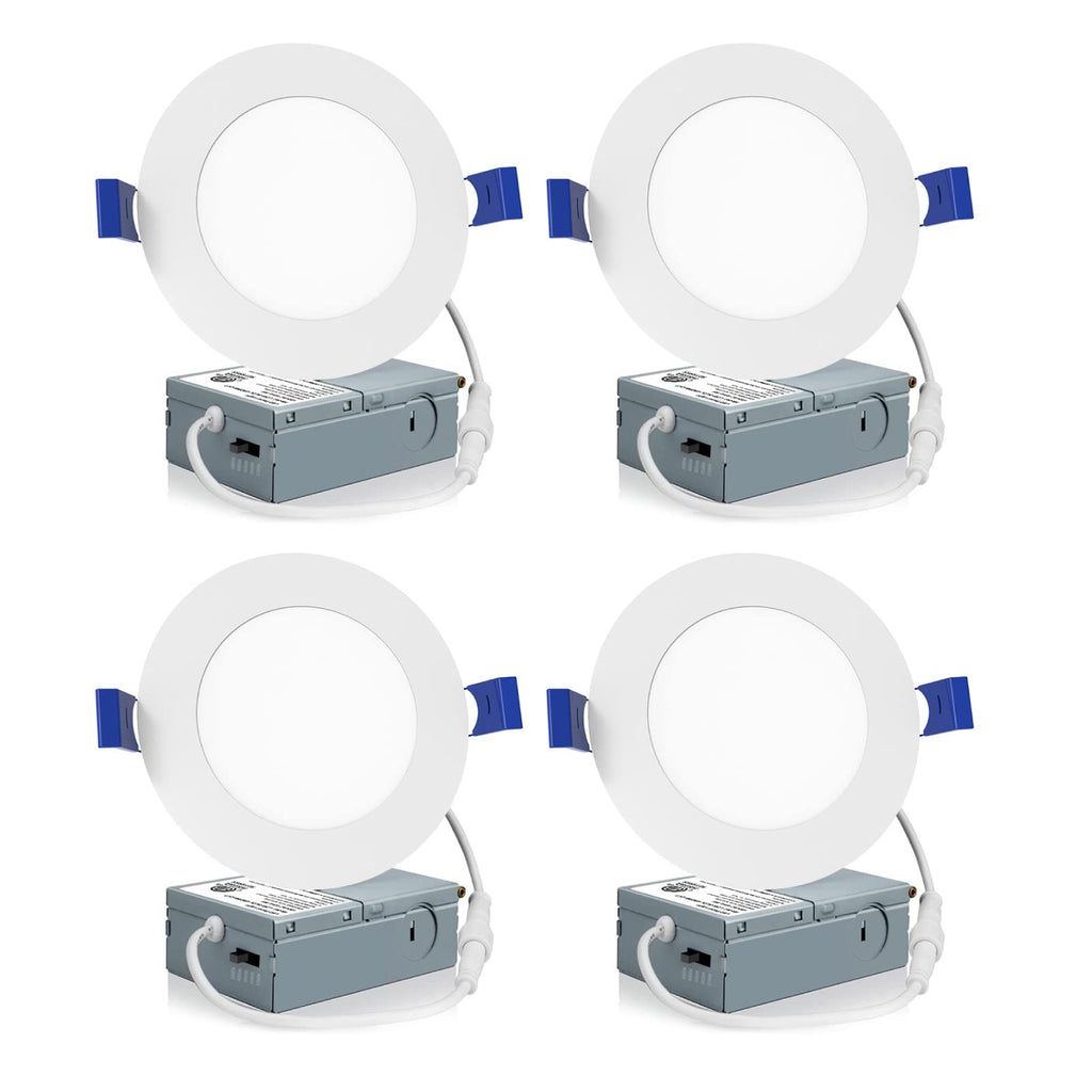 Meconard 4-Pack 4-Inch LED Recessed Lights – 2700K–5000K, Dimmable, Canless, ETL/Energy Star