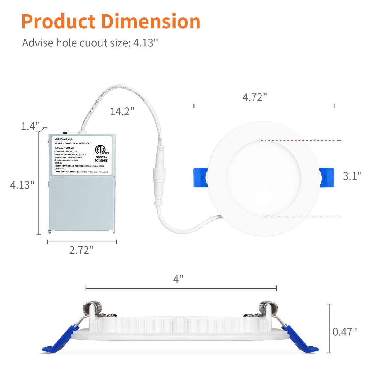 Meconard 4-Pack 4-Inch LED Recessed Lights – 2700K–5000K, Dimmable, Canless, ETL/Energy Star
