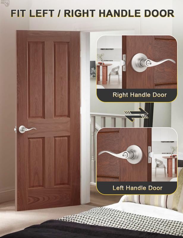 Mengico 10-Pack Satin Nickel Privacy Door Levers | Reversible Wave Interior Hardware