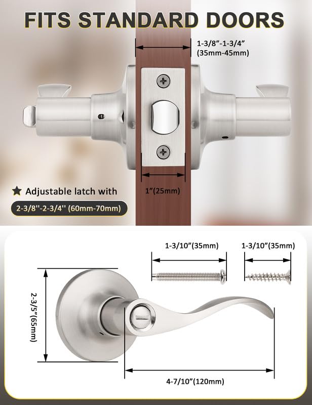 Mengico 10-Pack Satin Nickel Privacy Door Levers | Reversible Wave Interior Hardware