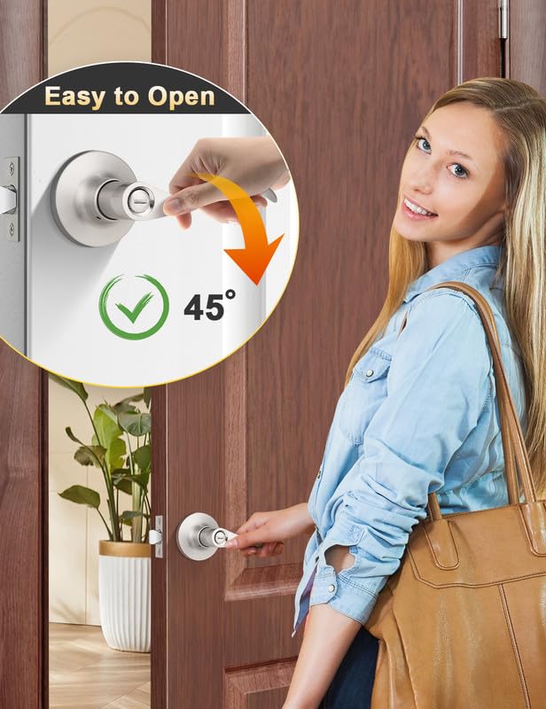 Mengico 10-Pack Satin Nickel Privacy Door Levers | Reversible Wave Interior Hardware