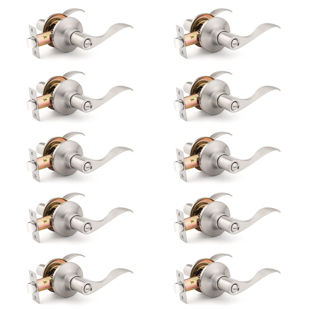 Mengico 10-Pack Satin Nickel Privacy Door Levers | Reversible Wave Interior Hardware