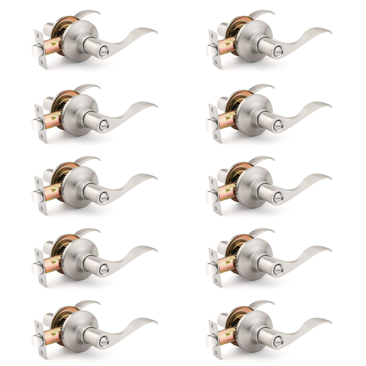 Mengico 10-Pack Satin Nickel Privacy Door Levers | Reversible Wave Interior Hardware