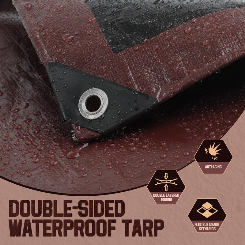 MERUYOO 8 Mil Waterproof Tarps 10x12 ft – UV Resistant, Reversible Poly Tarp with Grommets