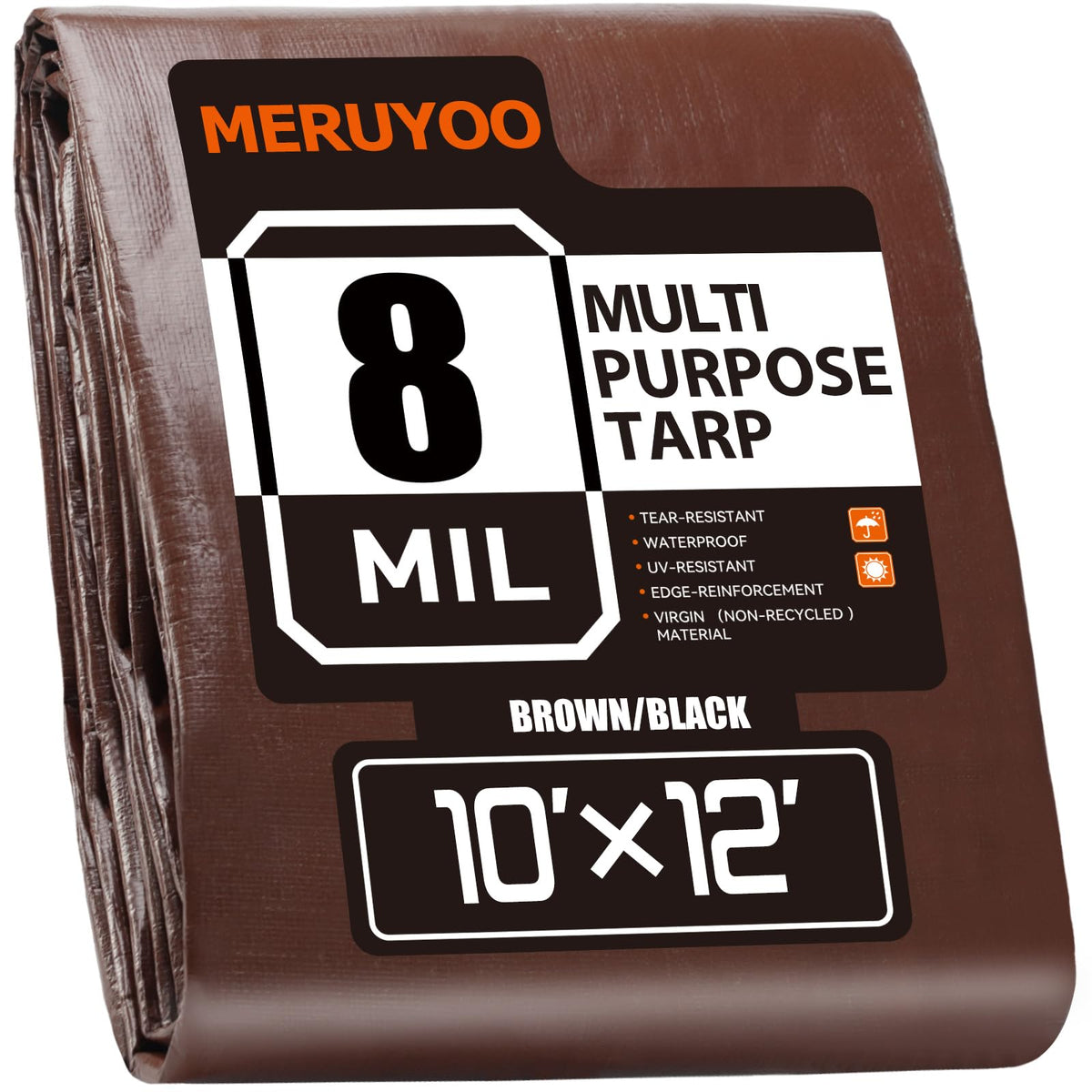 MERUYOO 8 Mil Waterproof Tarps 10x12 ft – UV Resistant, Reversible Poly Tarp with Grommets