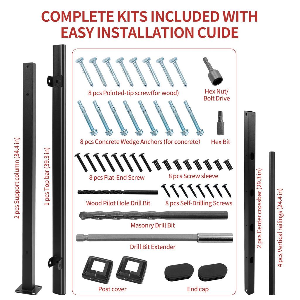 Metty Metal Hand Rails for Outdoor Steps — 3-Step Stair Rail Kit, Black