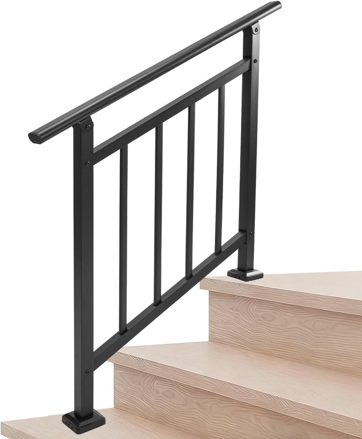 Metty Metal Hand Rails for Outdoor Steps — 3-Step Stair Rail Kit, Black
