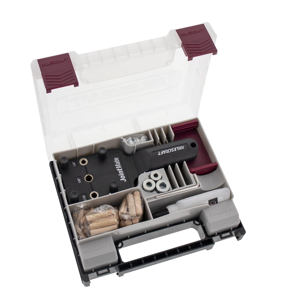 Milescraft 1333 DowelJig Kit - Self-Centering Dowel Jig with 3 Bushing Sizes (1/4in, 5/16in, 3/8in) + Accessories
