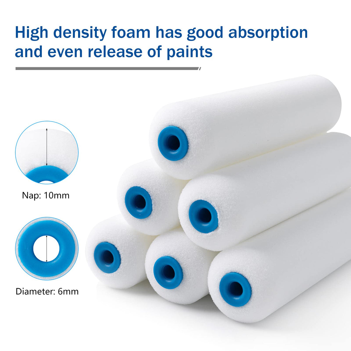 Mister Rui Paint Roller Kit — 9 Pack, 6-Inch High-Density Foam Rollers, Tray with Liners