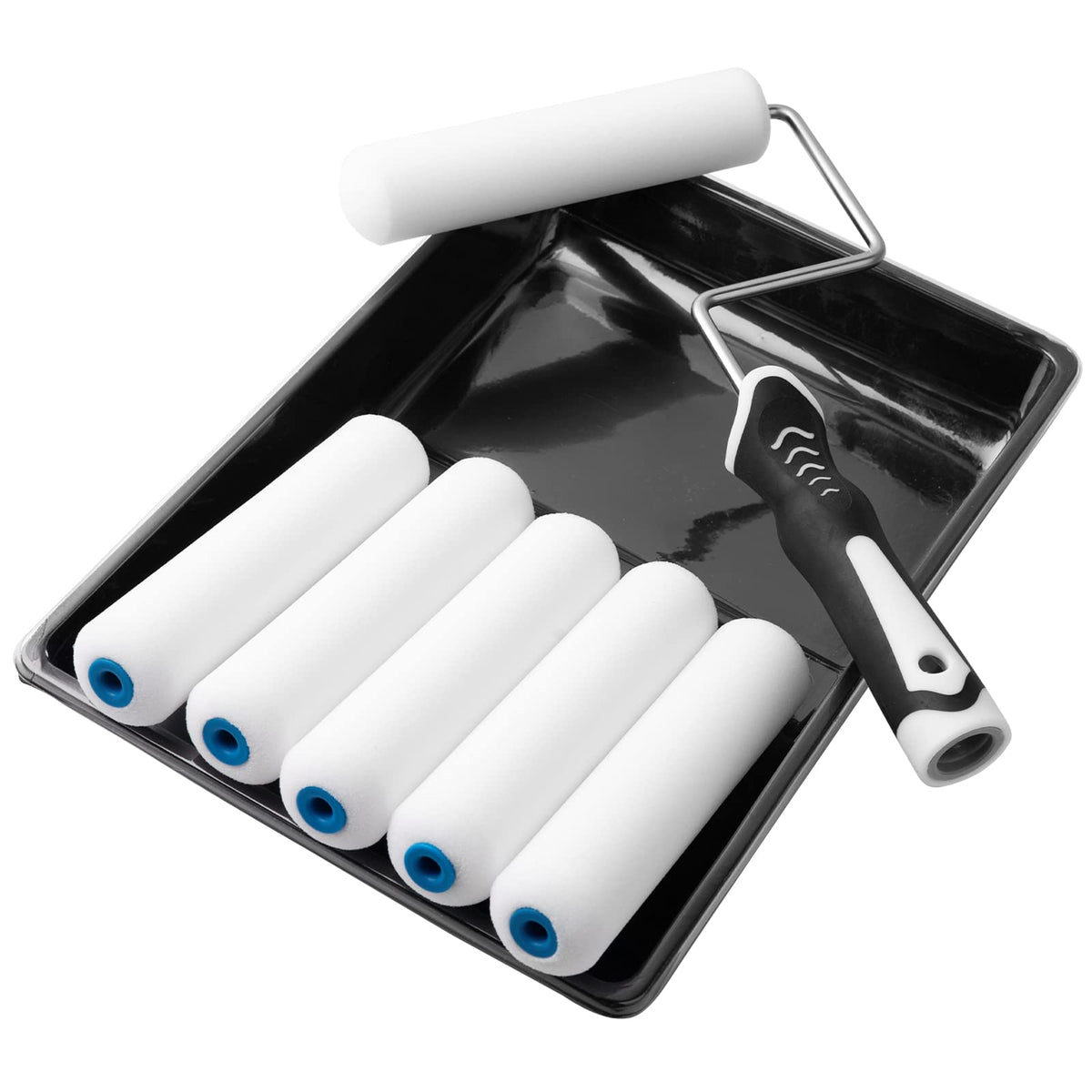 Mister Rui Paint Roller Kit — 9 Pack, 6-Inch High-Density Foam Rollers, Tray with Liners