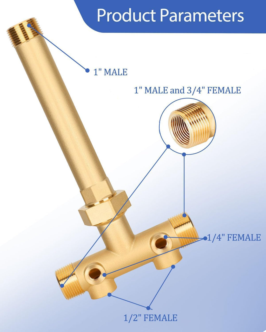 Miumoon 1"x11" Well Pressure Tank Tee Kit — 40-60 PSI Switch, Brass, Fits Tanks Up to 16"