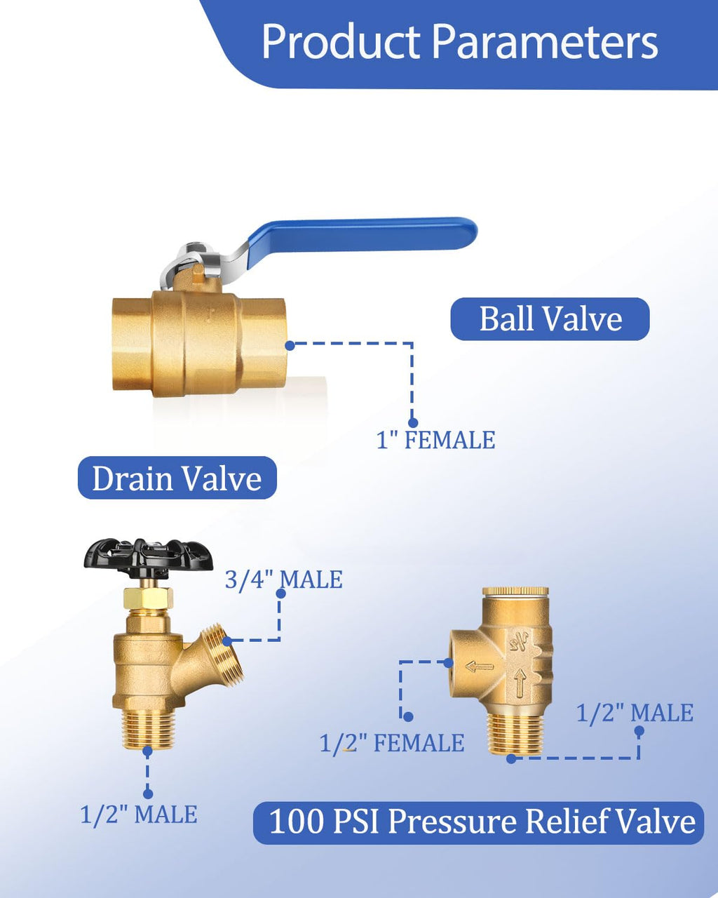 Miumoon 1"x11" Well Pressure Tank Tee Kit — 40-60 PSI Switch, Brass, Fits Tanks Up to 16"