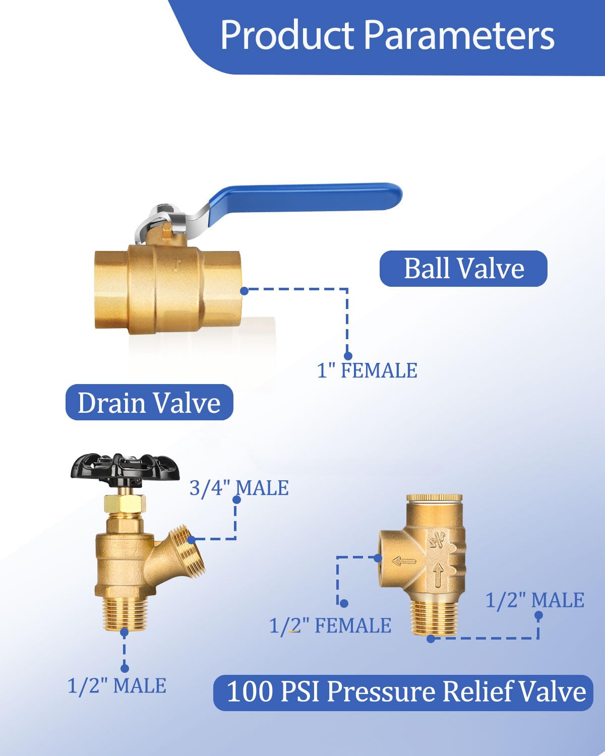Miumoon 1"x11" Well Pressure Tank Tee Kit — 40-60 PSI Switch, Brass, Fits Tanks Up to 16"
