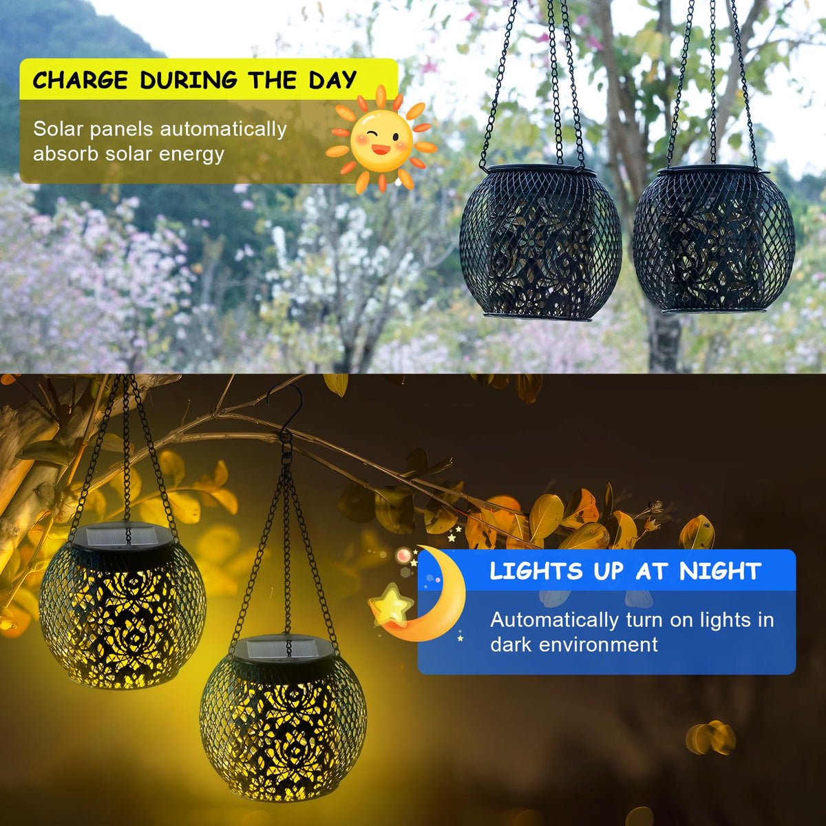 Mizmakp Solar Lanterns Outdoor 2 Pack – Waterproof Hanging Garden Lights for Patio & Yard