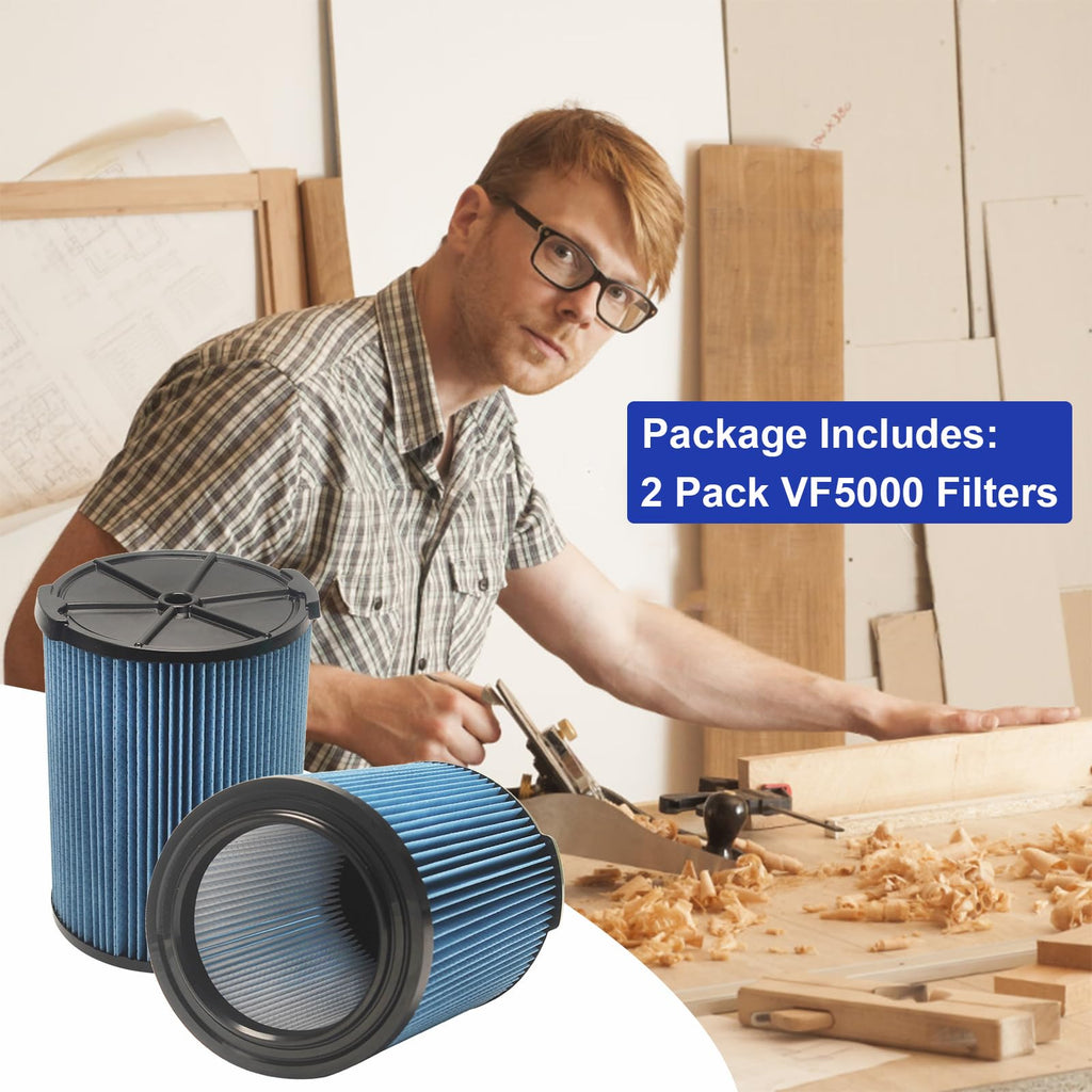 Mochenli VF5000 2-Pack Filter Replacement for RIDGID 5-20 Gallon Wet/Dry Vacuums