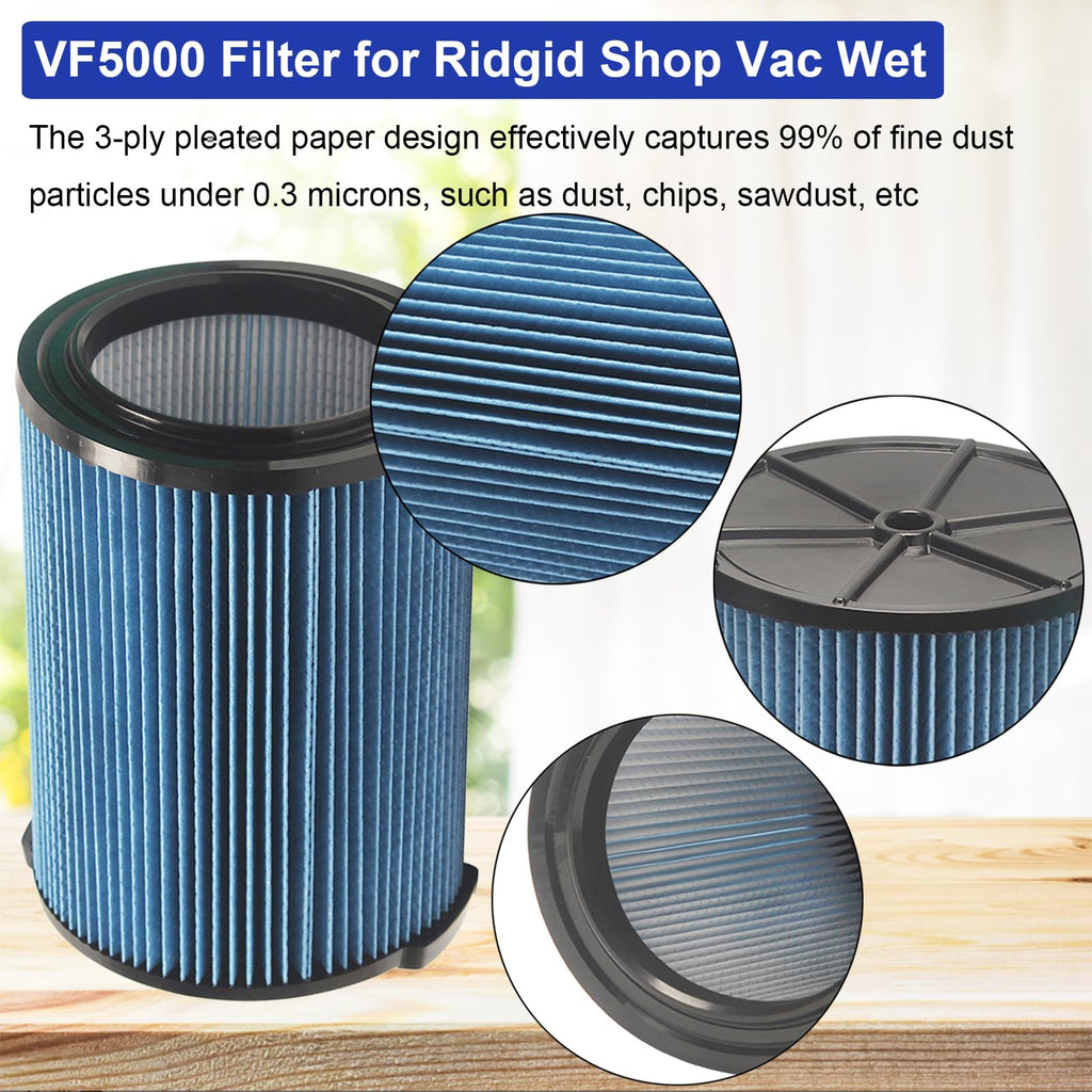 Mochenli VF5000 2-Pack Filter Replacement for RIDGID 5-20 Gallon Wet/Dry Vacuums