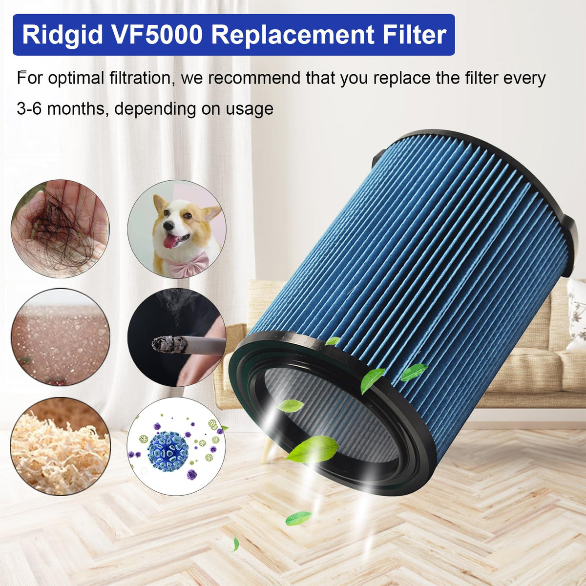 Mochenli VF5000 2-Pack Filter Replacement for RIDGID 5-20 Gallon Wet/Dry Vacuums