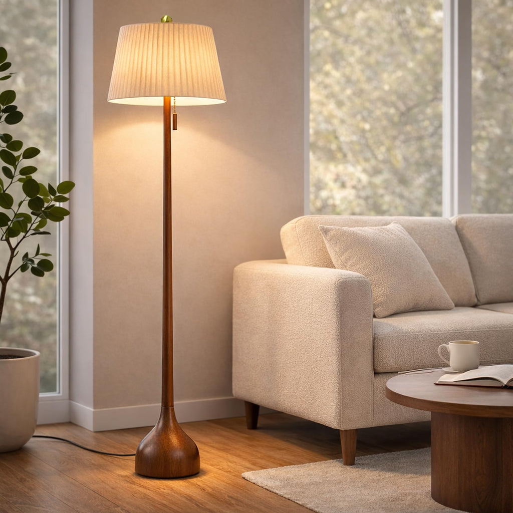 MOFFE 65in Mid Century Oak Floor Lamp – Two Shade Styles, Teardrop Base