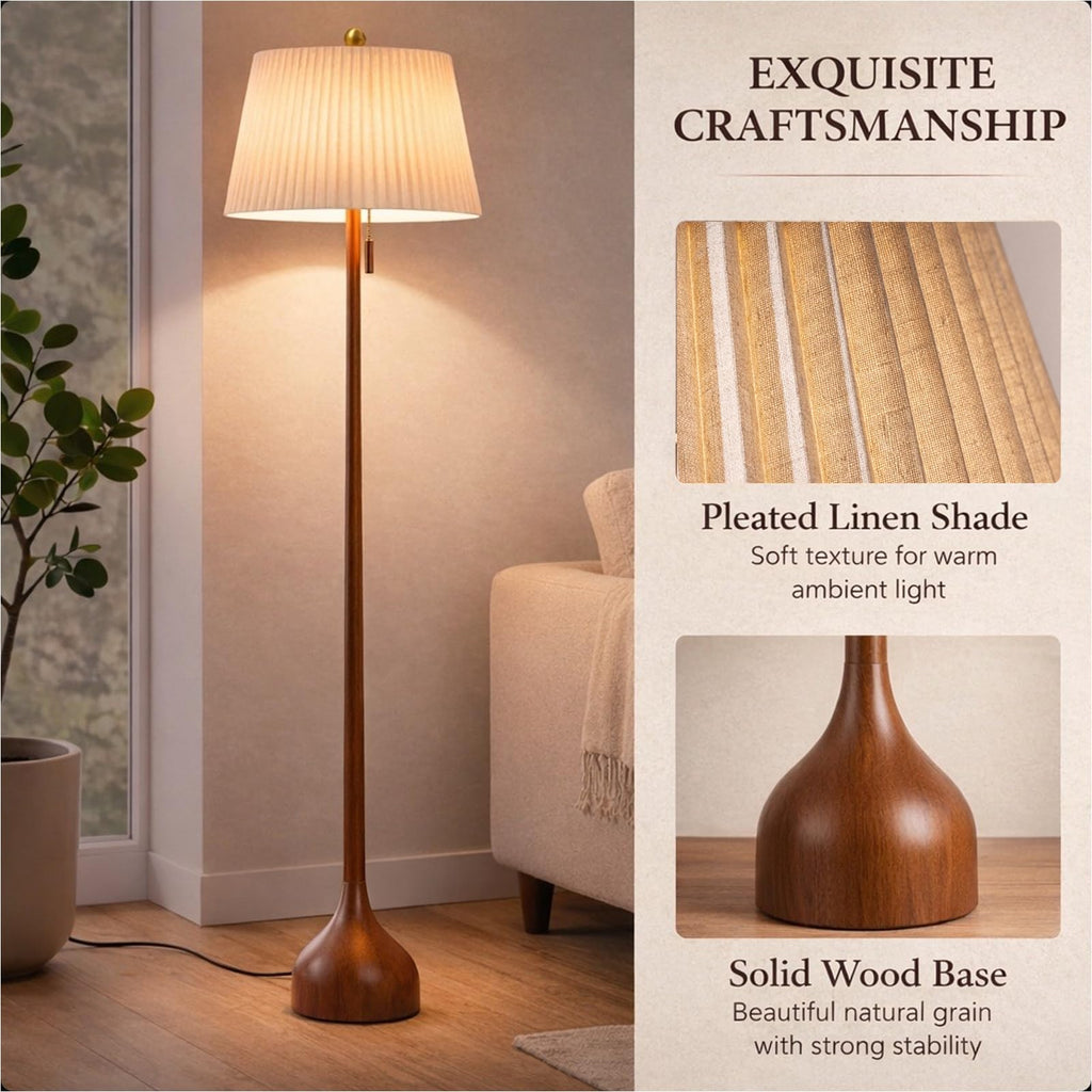 MOFFE 65in Mid Century Oak Floor Lamp – Two Shade Styles, Teardrop Base