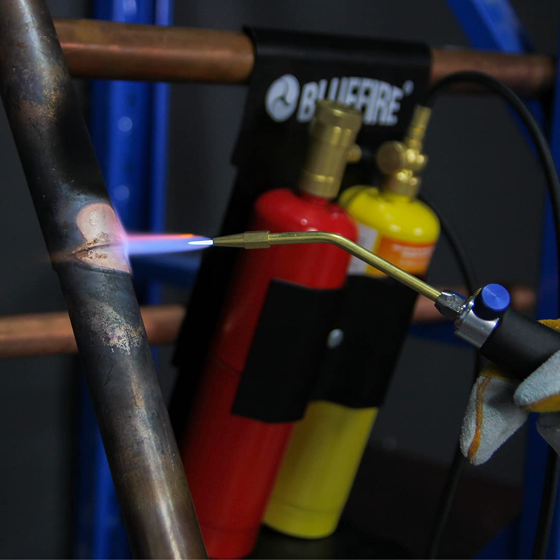 MR. TORCH BLUEFIRE Oxypropane Welding Gas Cutting Torch Kit with Flint Lighter & Cylinder Holder Rack | Soldering, Brazing, Jewelry & HVAC