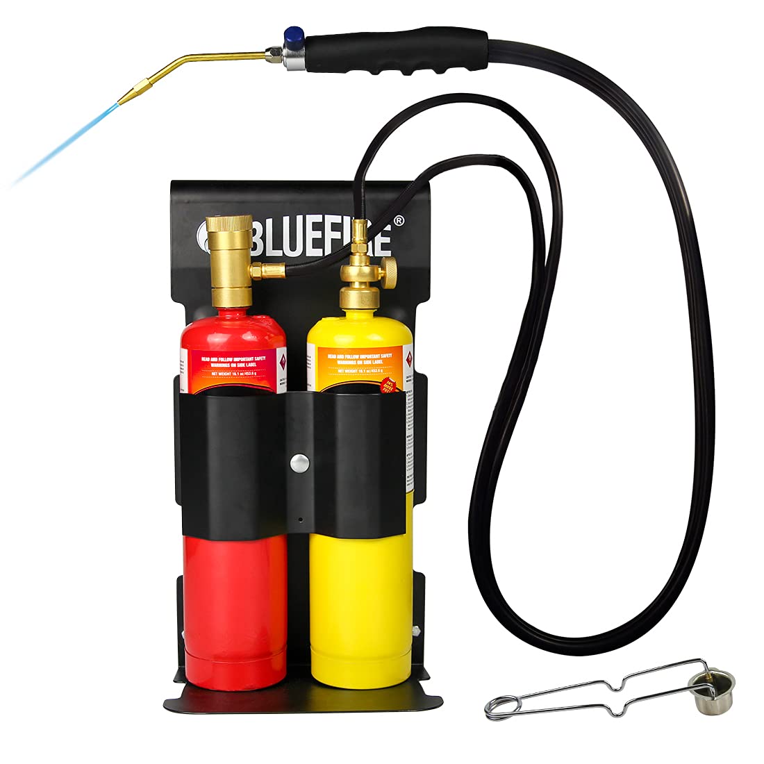 MR. TORCH BLUEFIRE Oxypropane Welding Gas Cutting Torch Kit with Flint Lighter & Cylinder Holder Rack | Soldering, Brazing, Jewelry & HVAC
