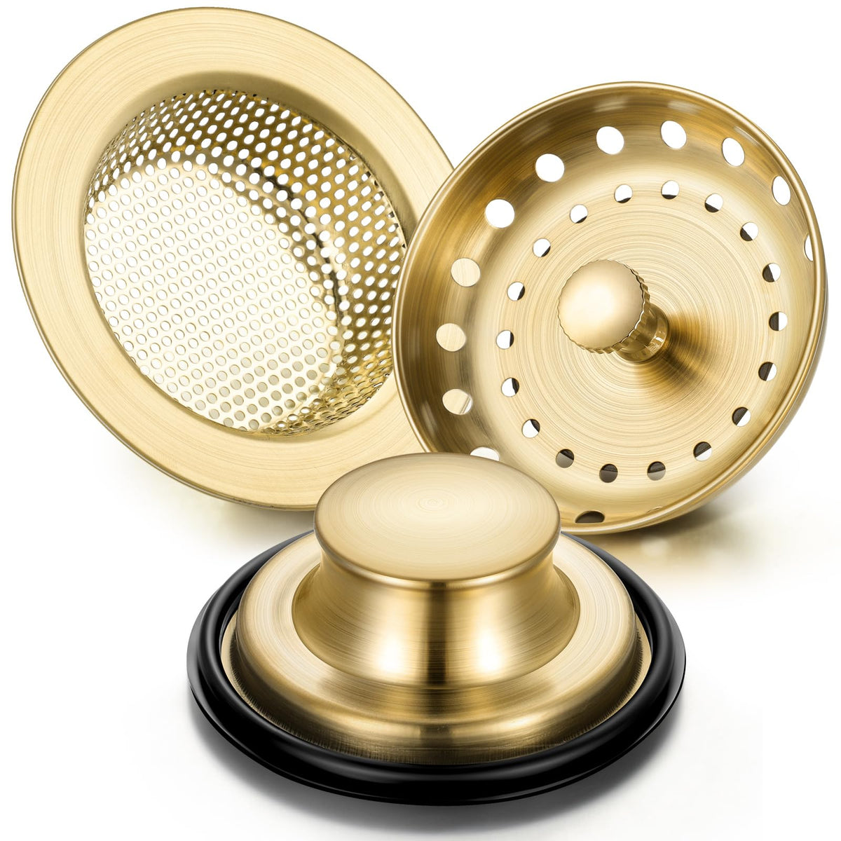 Mudder 3 Pcs Kitchen Sink Strainer Set – Brushed Gold Stainless Steel, Universal Fit