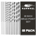Narwhal Extra Long Brad Point Drill Bit Set for Wood (12 Pack) – 12 Inch Length, 1/8 to 1/2 Inch