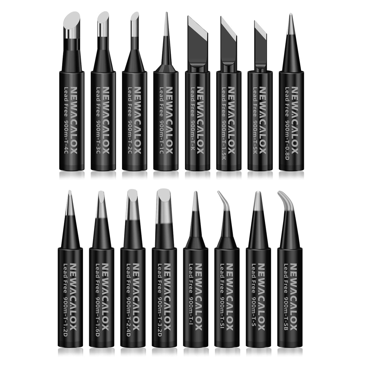 NEWACALOX 16x 900M Lead-Free Soldering Tips for Hakko 936/937 & Compatible Stations