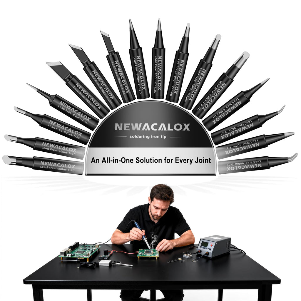 NEWACALOX 16x 900M Lead-Free Soldering Tips for Hakko 936/937 & Compatible Stations