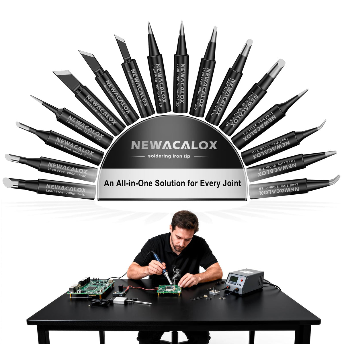 NEWACALOX 16x 900M Lead-Free Soldering Tips for Hakko 936/937 & Compatible Stations