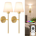 NIORSUN 19.9 inch Battery Operated Wall Sconce Set of 2 — Dimmable, Remote, 5200mAh, Gold