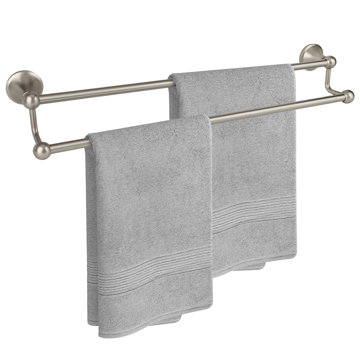 Ntipox Antique 24-Inch Double-Towel Bar | Brushed Nickel Wall-Mounted Bath Accessory