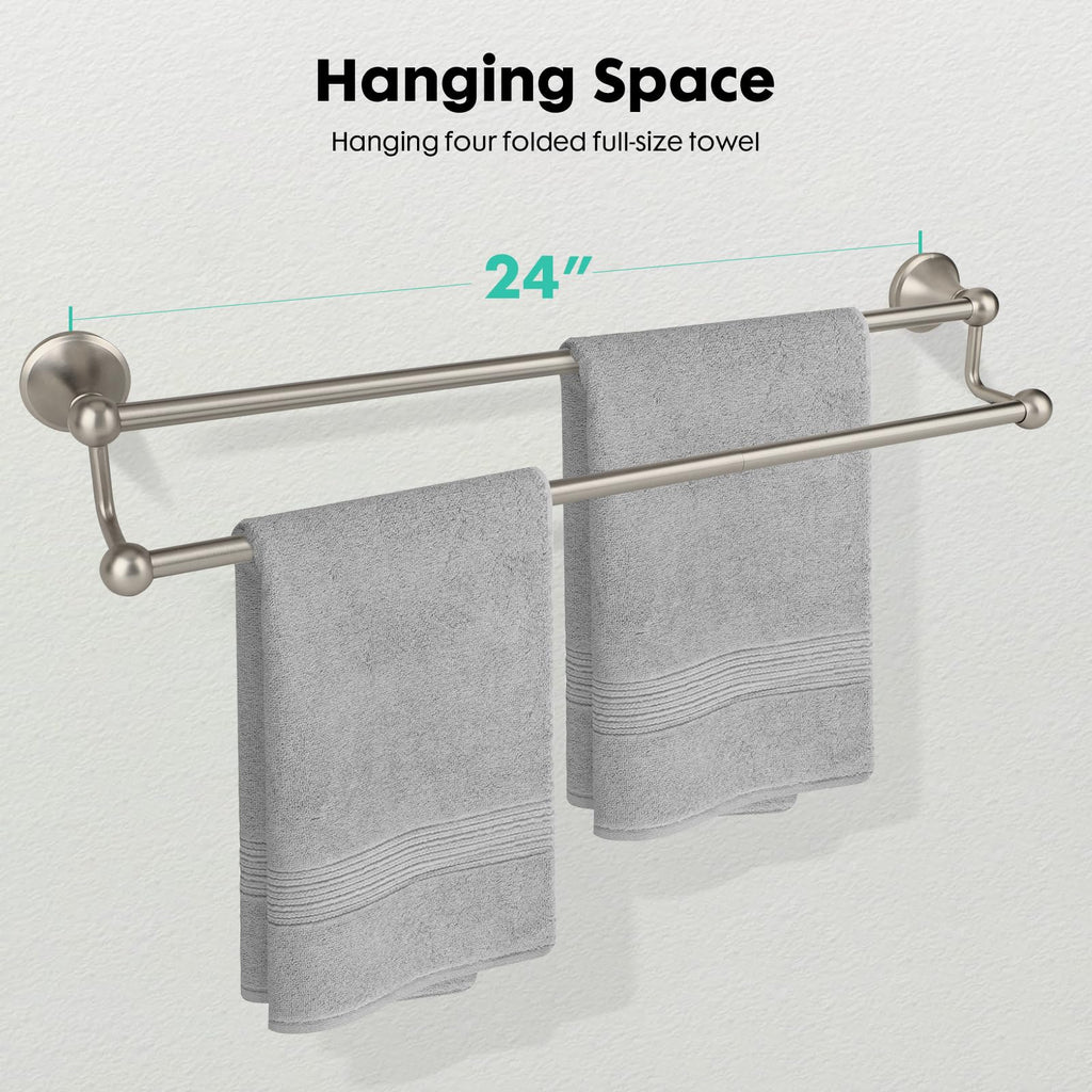Ntipox Antique 24-Inch Double-Towel Bar | Brushed Nickel Wall-Mounted Bath Accessory
