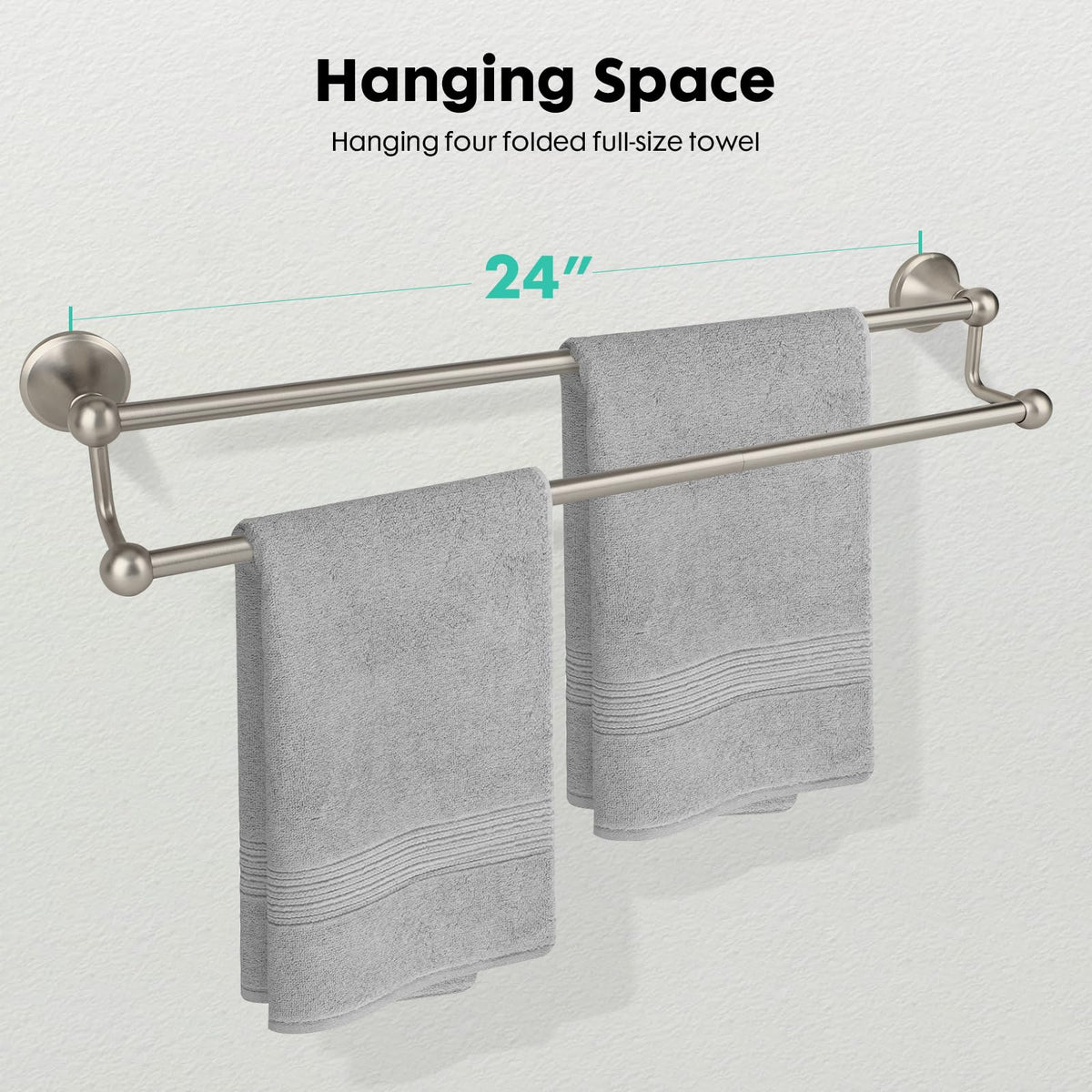 Ntipox Antique 24-Inch Double-Towel Bar | Brushed Nickel Wall-Mounted Bath Accessory