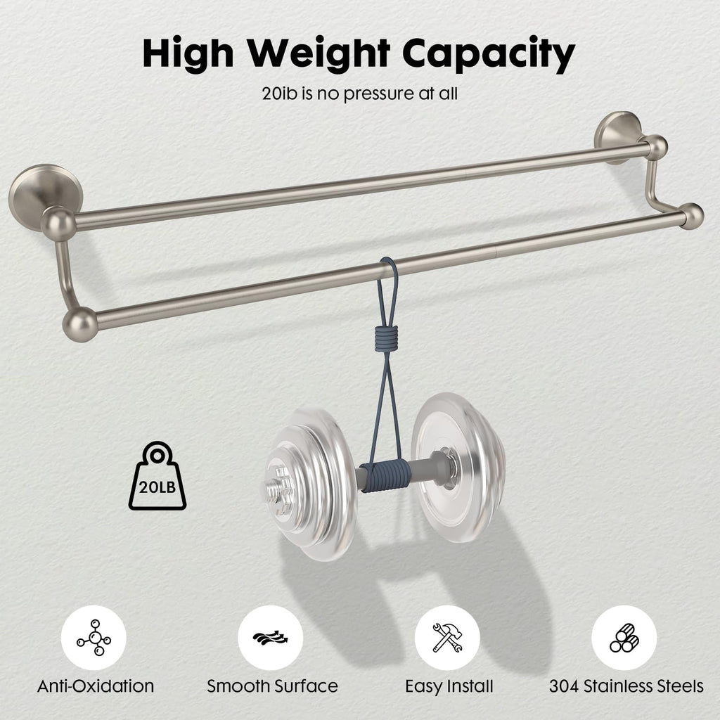 Ntipox Antique 24-Inch Double-Towel Bar | Brushed Nickel Wall-Mounted Bath Accessory