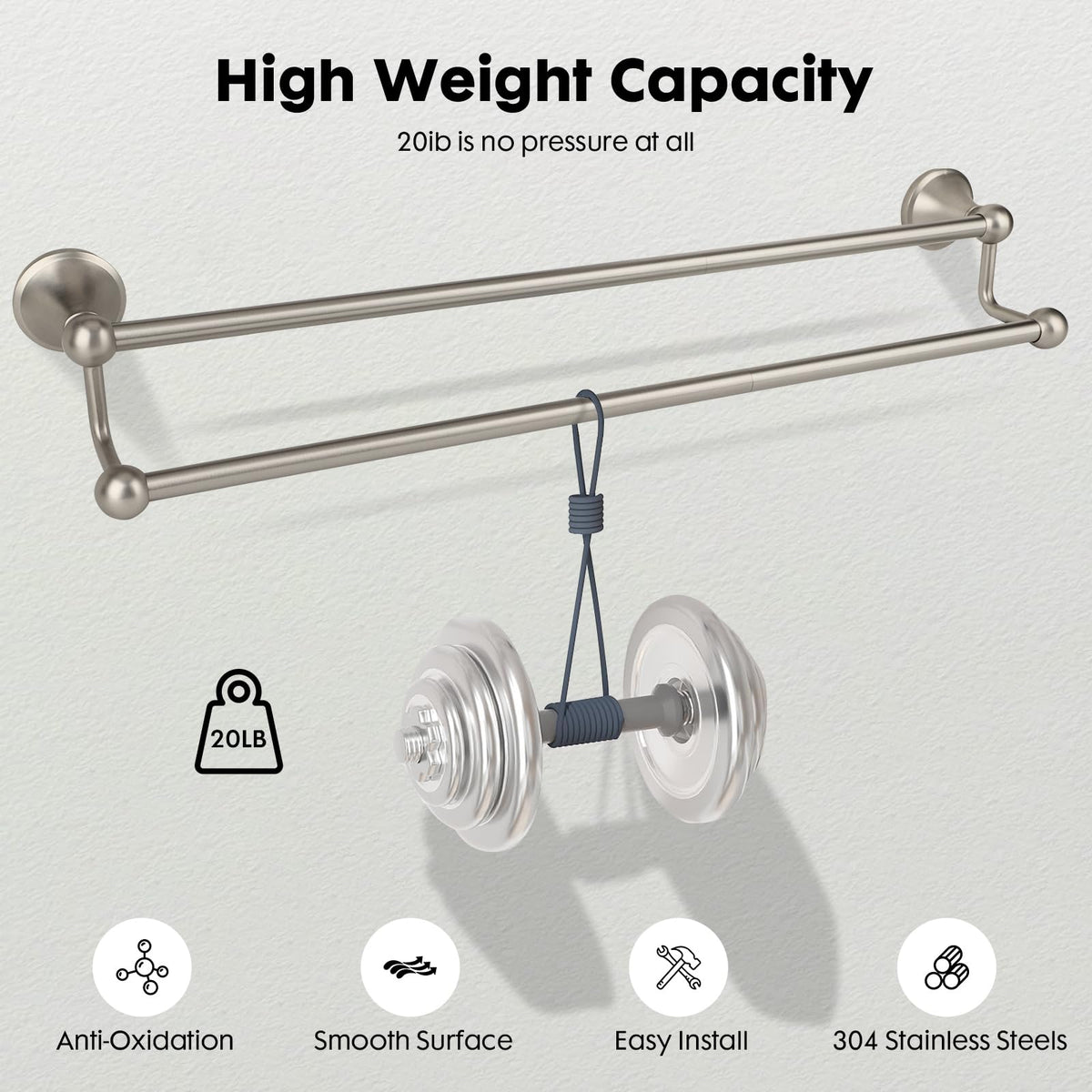 Ntipox Antique 24-Inch Double-Towel Bar | Brushed Nickel Wall-Mounted Bath Accessory