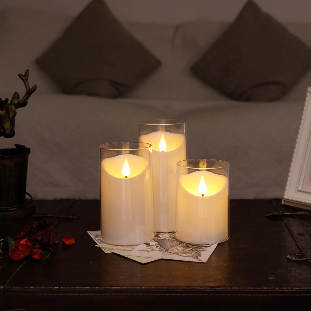 NURADA Flameless Candles with Remote Timer - 3D Wick LED Pillar Candles (3-Pack, Pure White)