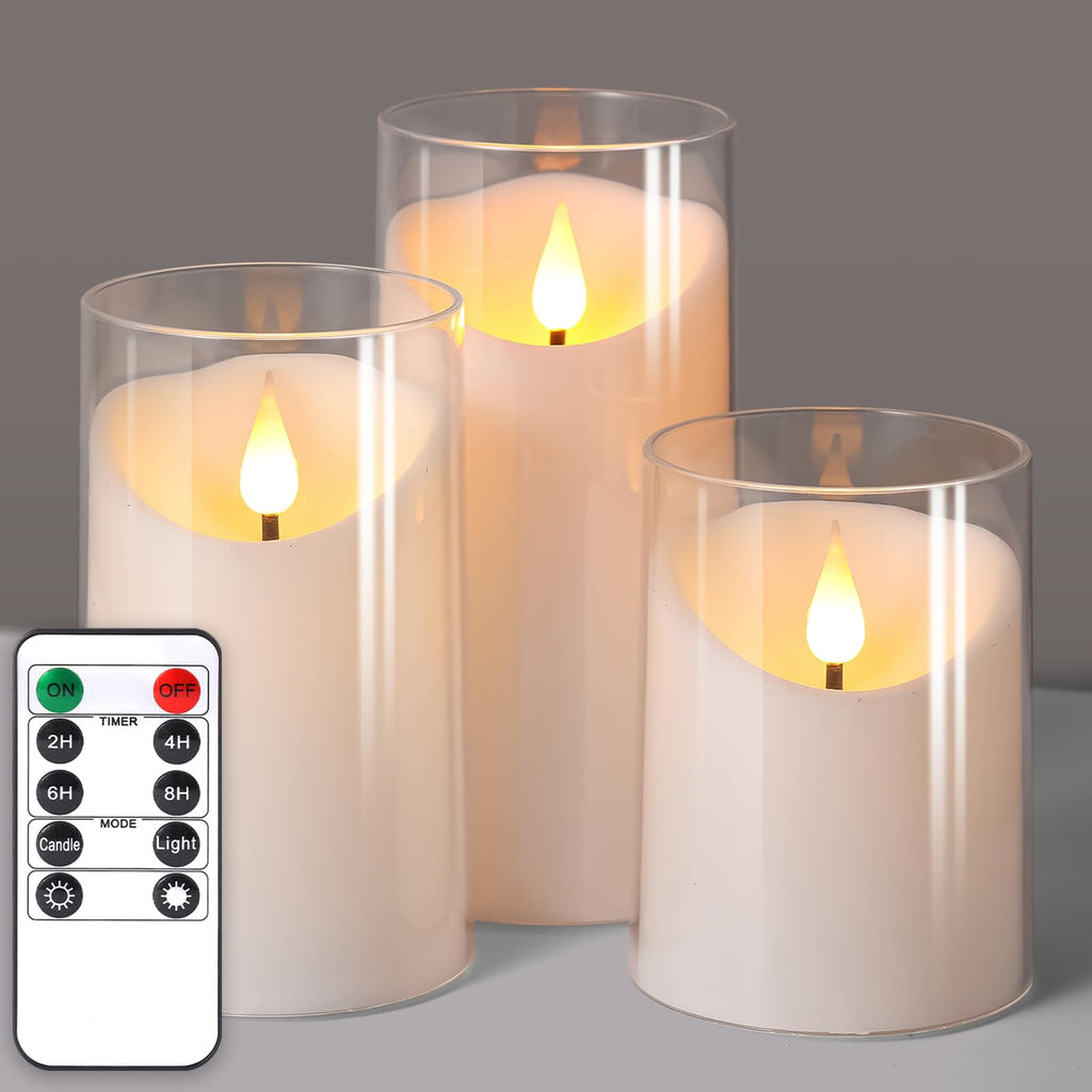 NURADA Flameless Candles with Remote Timer - 3D Wick LED Pillar Candles (3-Pack, Pure White)
