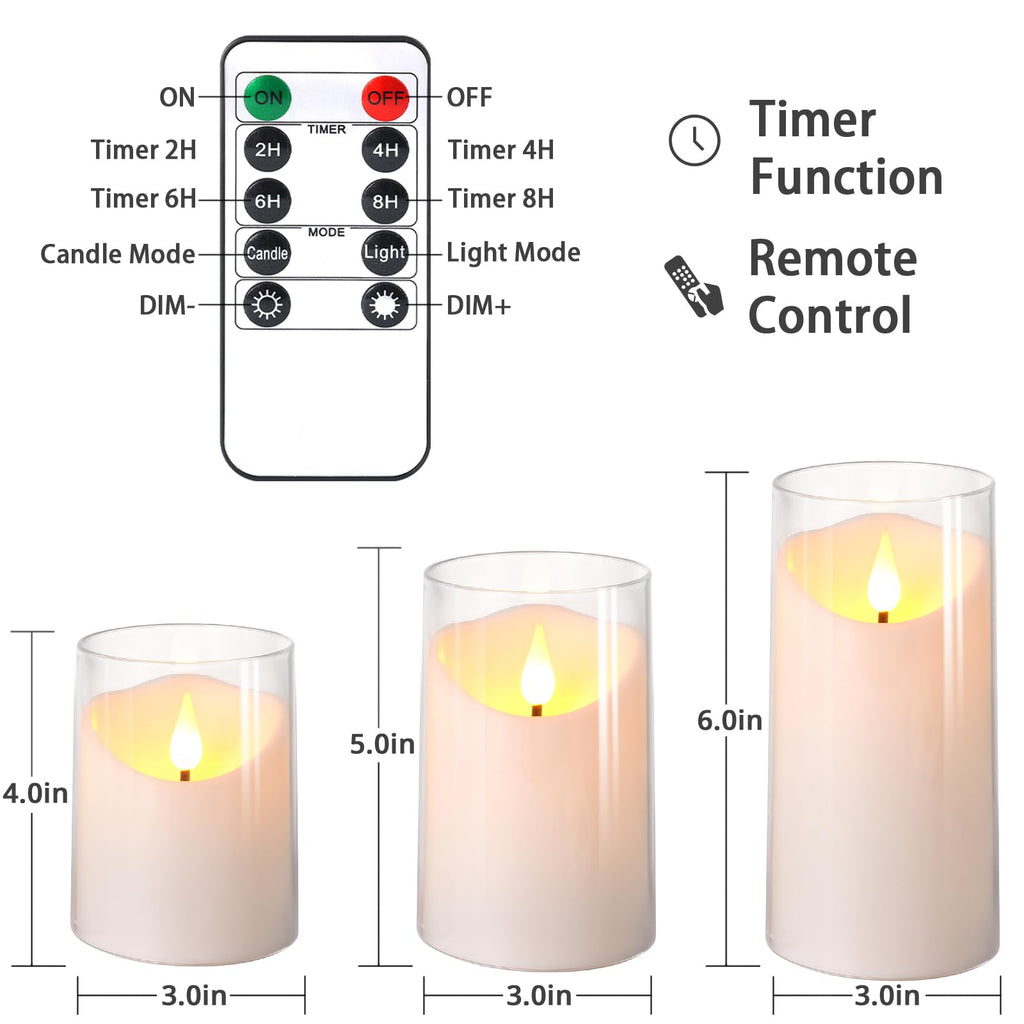 NURADA Flameless Candles with Remote Timer - 3D Wick LED Pillar Candles (3-Pack, Pure White)