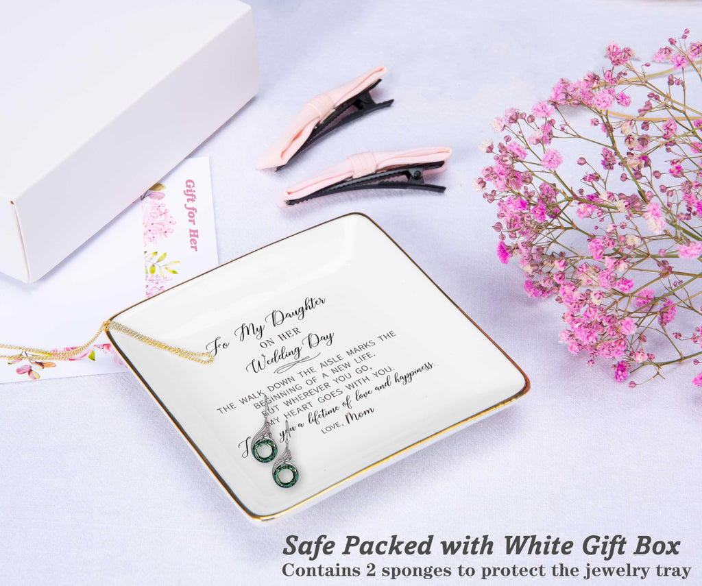 NZY Bride Gifts for Daughter on Her Wedding Day – Ceramic Jewelry Tray & Ring Dish