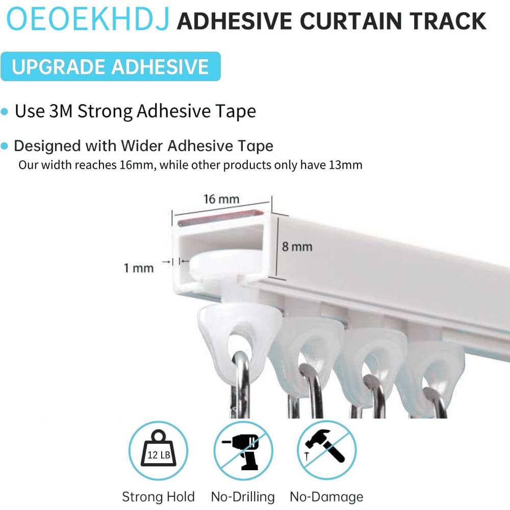 OEOEKHDJ Self-Adhesive Curtain Track (8FT) – No Drill, Damage-Free Installation