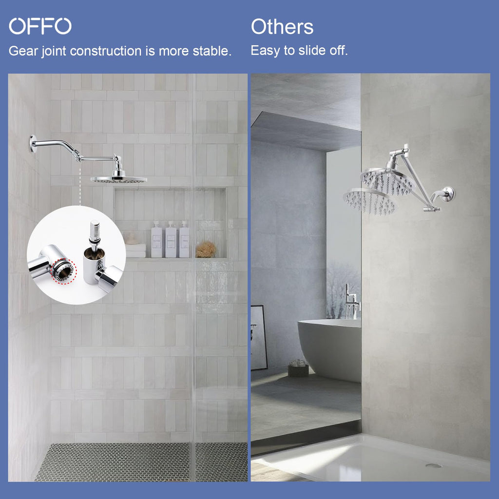 OFFO 6-Inch Shower Arm Extension – Adjustable Height & Angle, Locking Nut, G1/2 Connector, Chrome