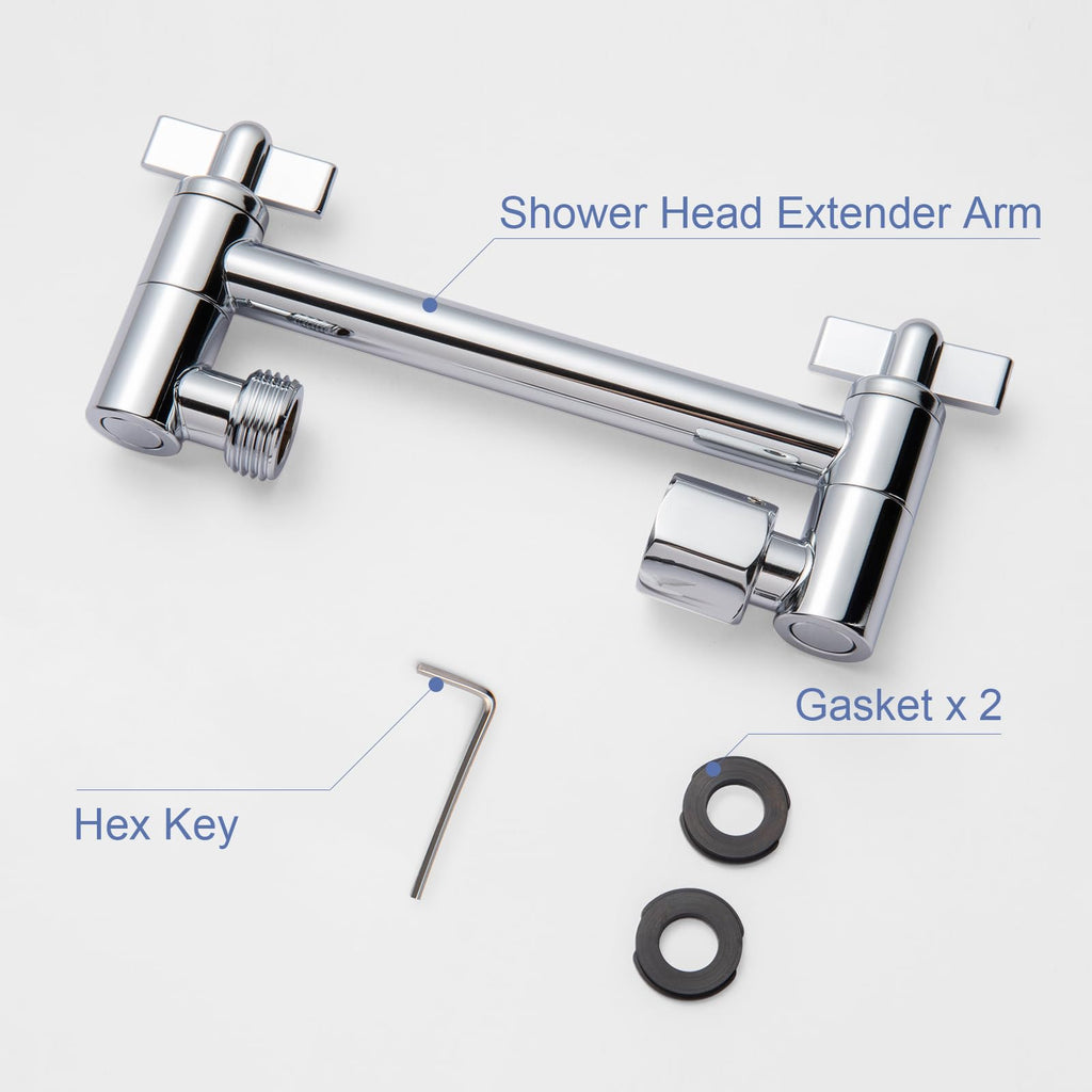 OFFO 6-Inch Shower Arm Extension – Adjustable Height & Angle, Locking Nut, G1/2 Connector, Chrome