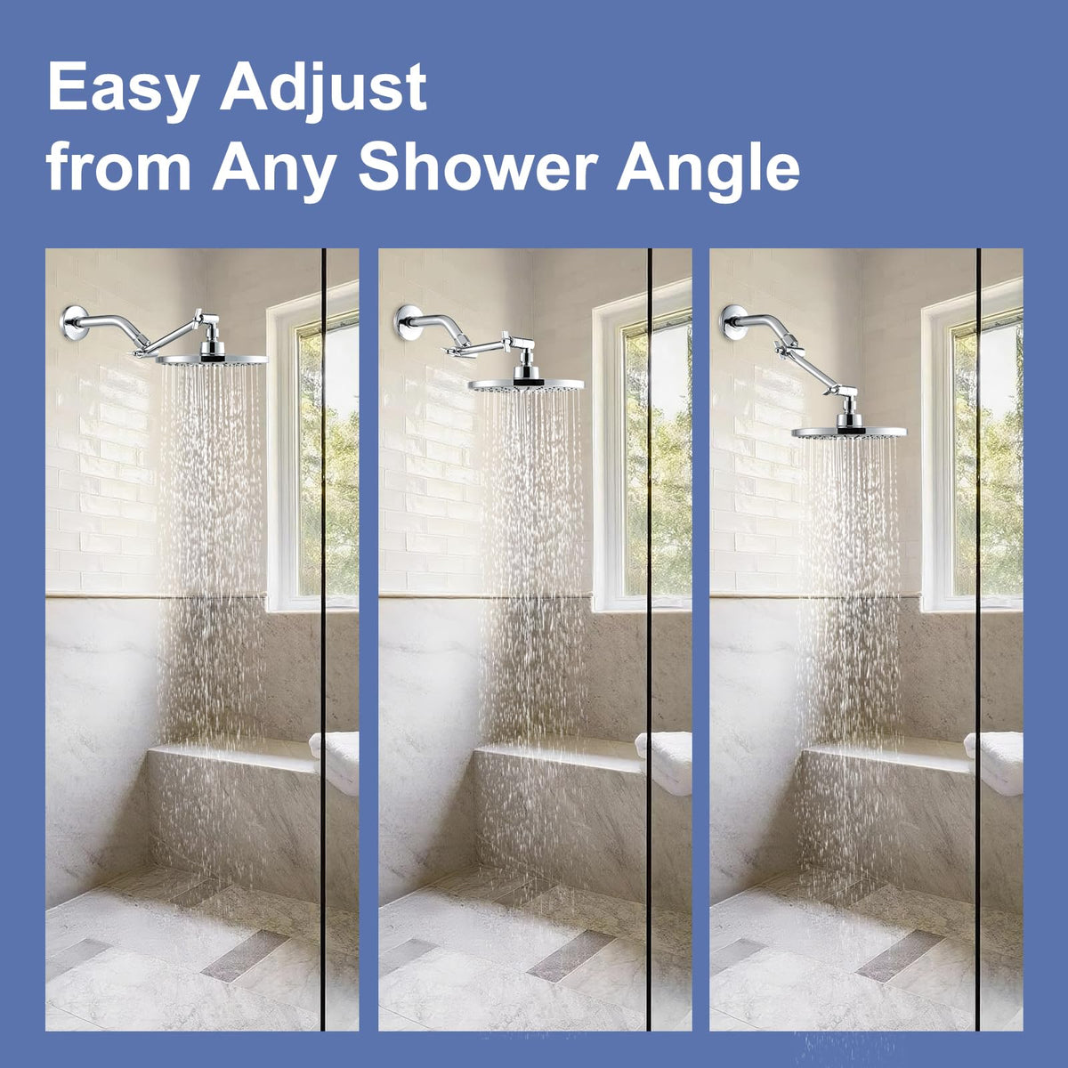 OFFO 6-Inch Shower Arm Extension – Adjustable Height & Angle, Locking Nut, G1/2 Connector, Chrome
